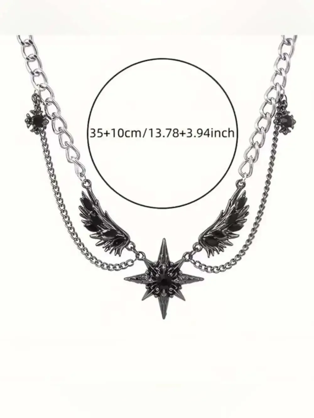 Unisex Black Stainless Steel Star & Wing Chain Necklace